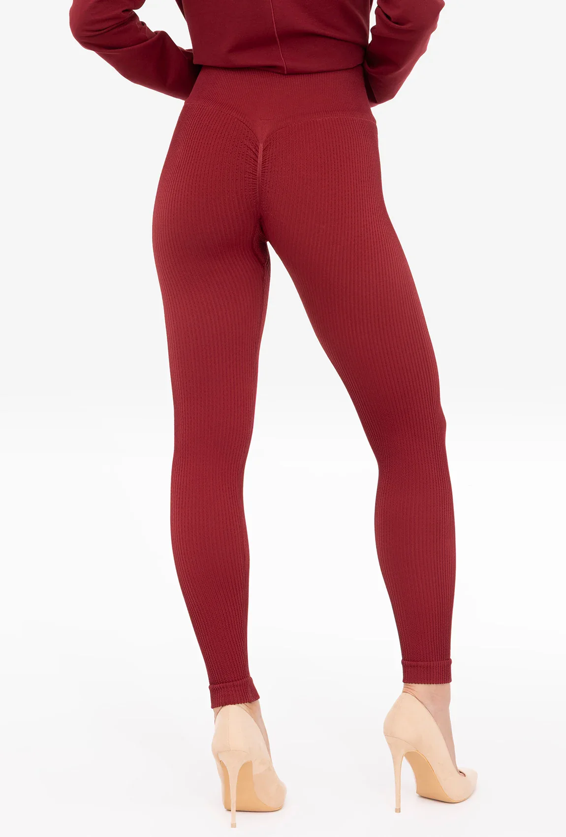 Bordowe legginsy w prążek Nana - Image 2